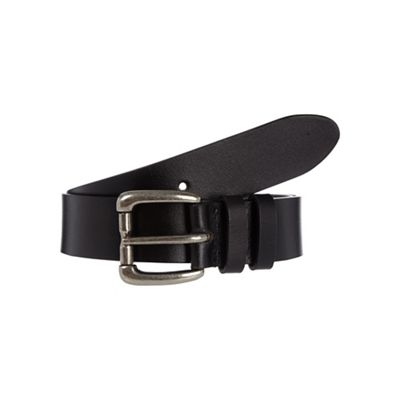 Designer black leather roll buckle belt
